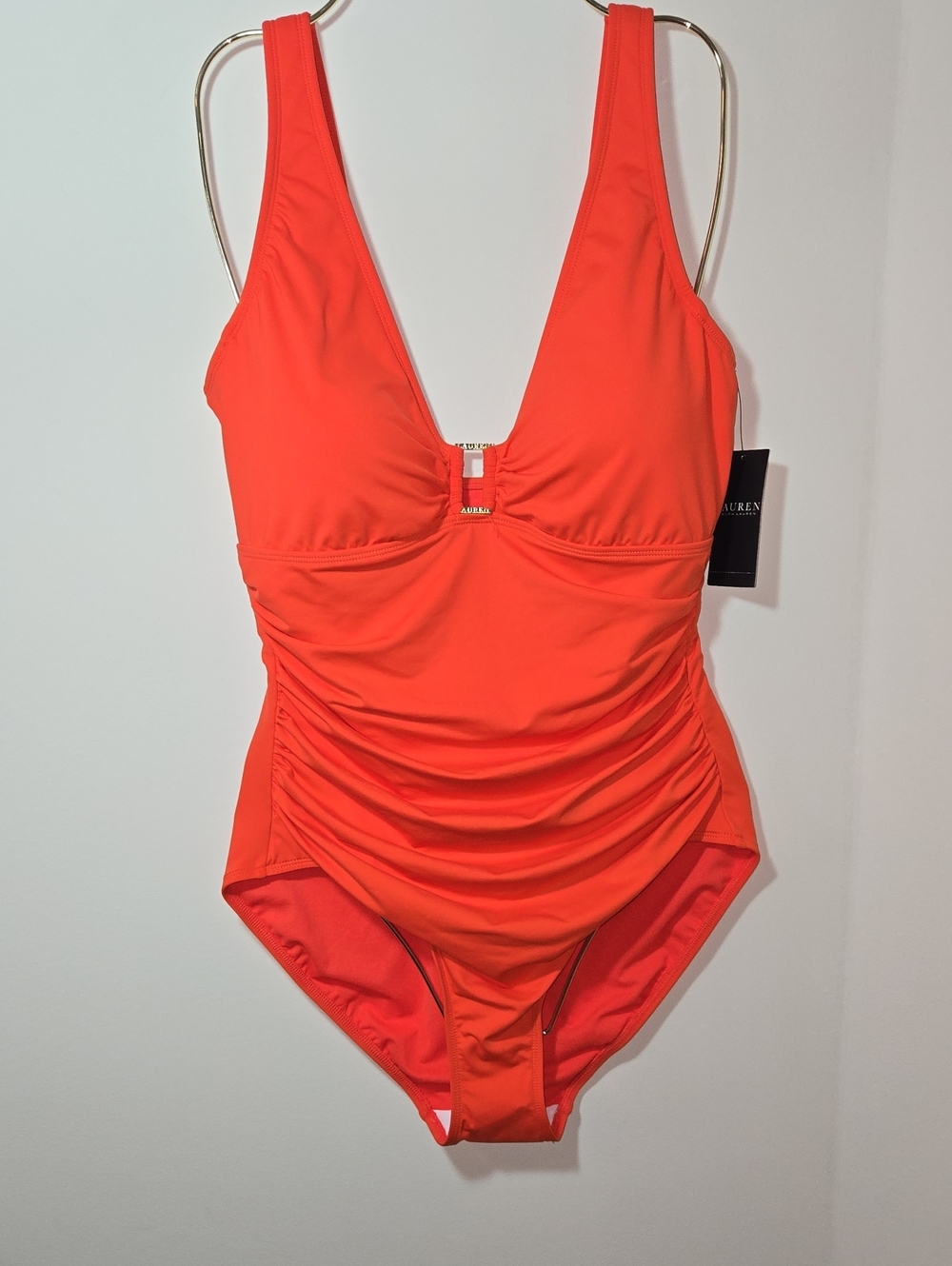 Ralph Lauren Orange One-Piece Side Ruche Tummy Control Underwire NWT Size 14